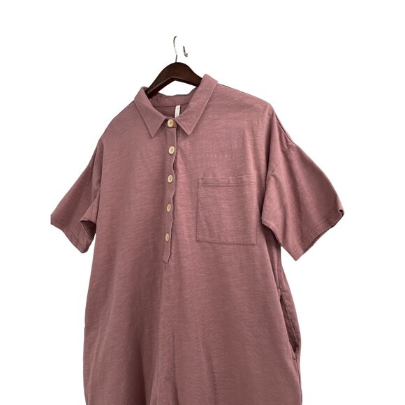 Rylee + Cru Womens Small Mauve Collared Romper Casual Loungewear Comfort Kidcore - Picture 2 of 9